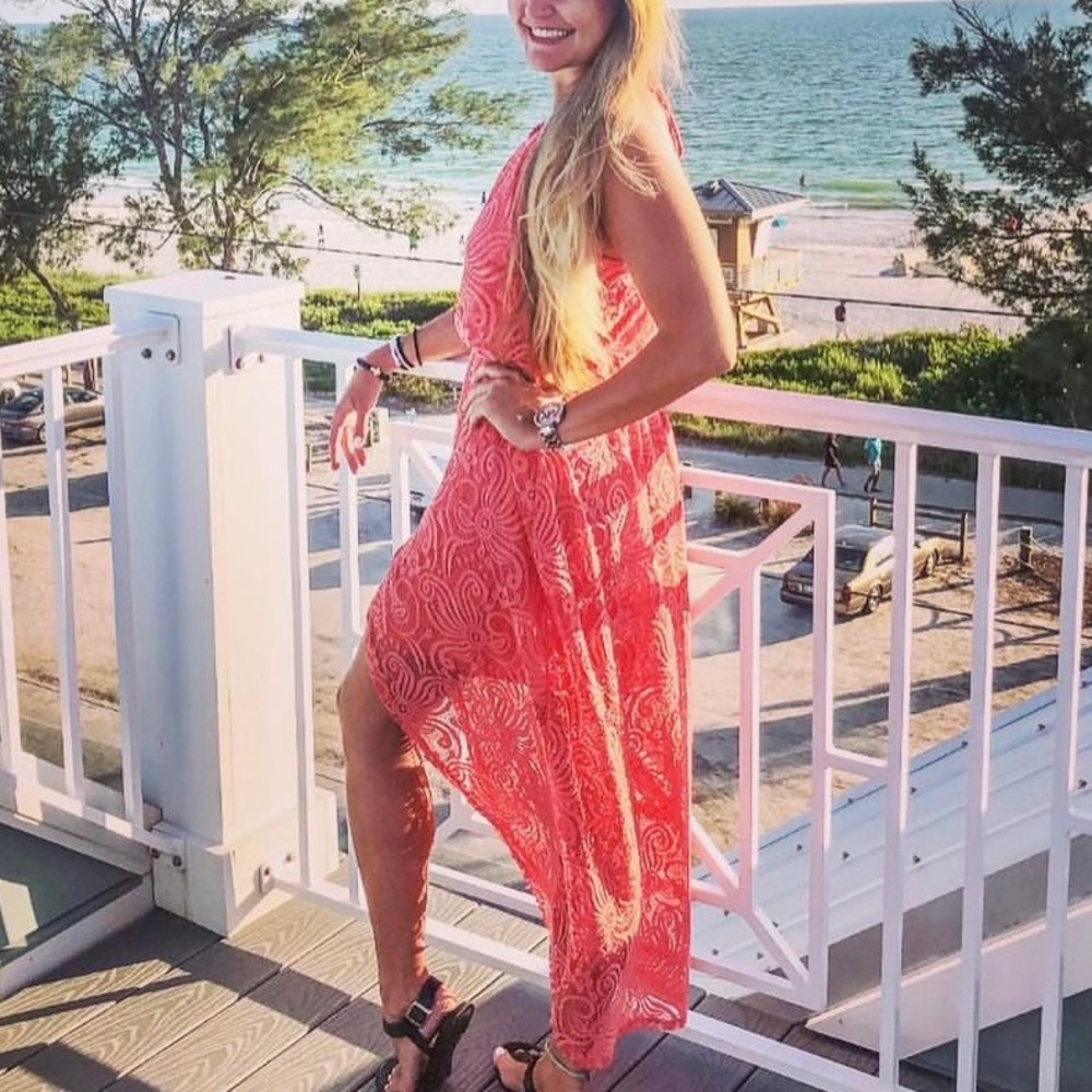 Coral Maxi Dress w High Low Front